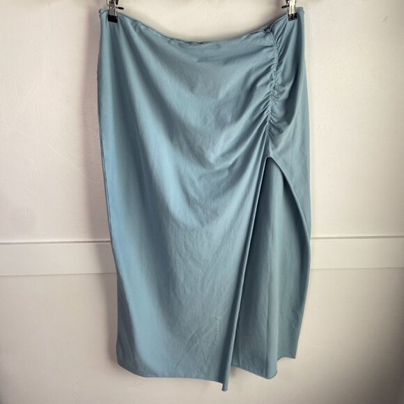 NWOT Skims Denim Blue Raw Edge High Slit Long Skirt - Picture 5 of 14